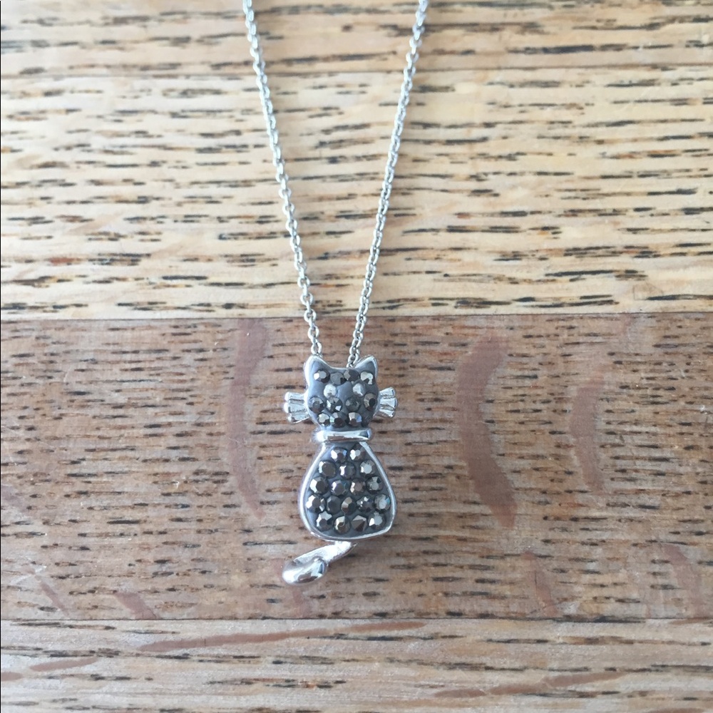Kitty Cat Marcasite silver plated necklace cat lady - cat collector - great gift